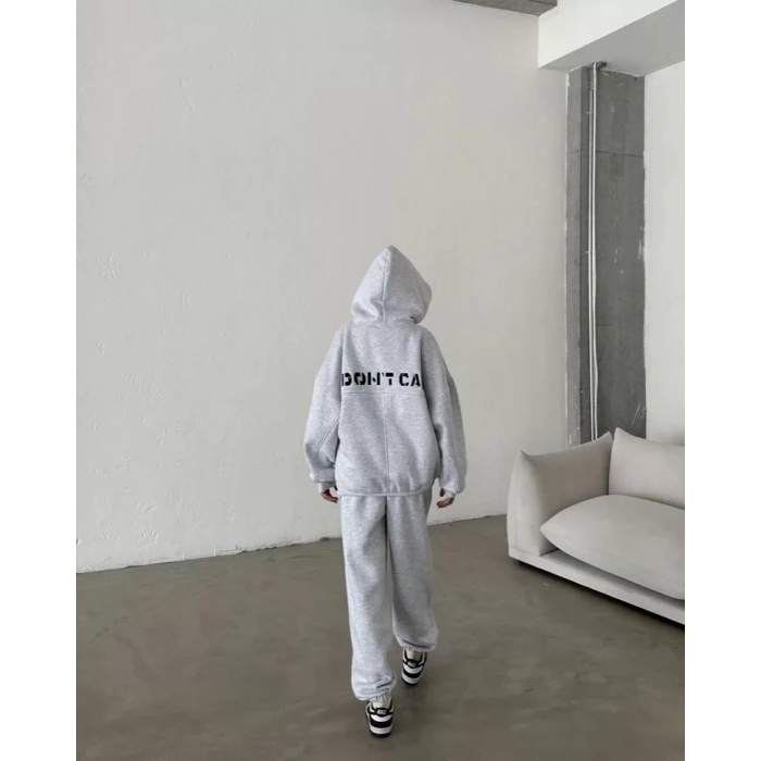 Nakış İşlemeli Üç İplik Sweat Takım- Gri