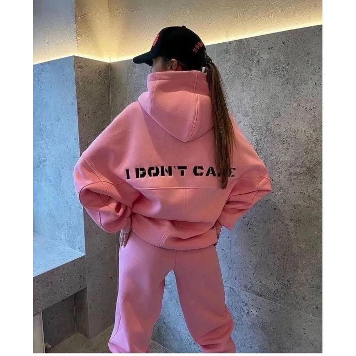 Nakış İşlemeli Üç İplik Sweat Takım- Pembe