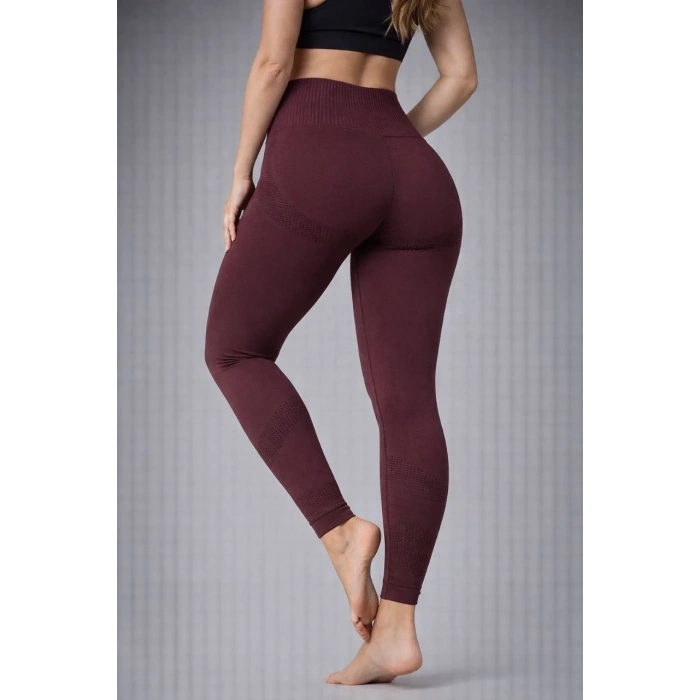 Nonofit Kadın Yüksek Bel Full Extra Toparlayıcı Likralı Ön Arka ve Bilek Desenli Tayt - Bordo