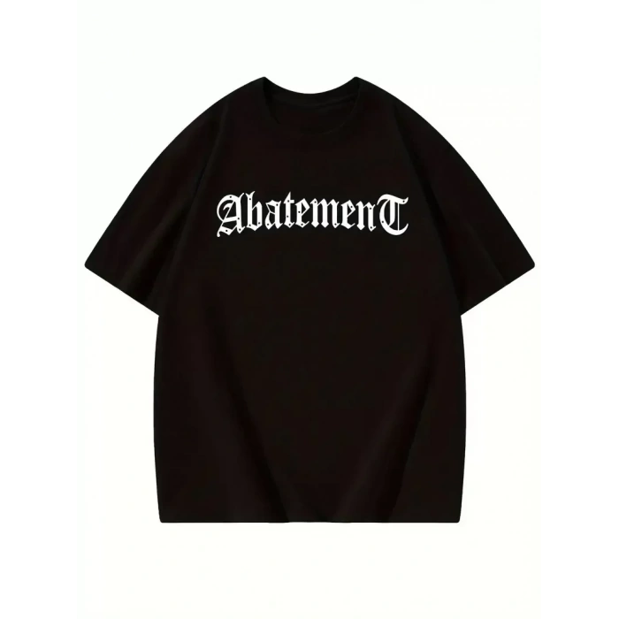 Örümcek Ağı Desenli Baskılı Oversize Bisiklet Yaka T-shirt - Siyah