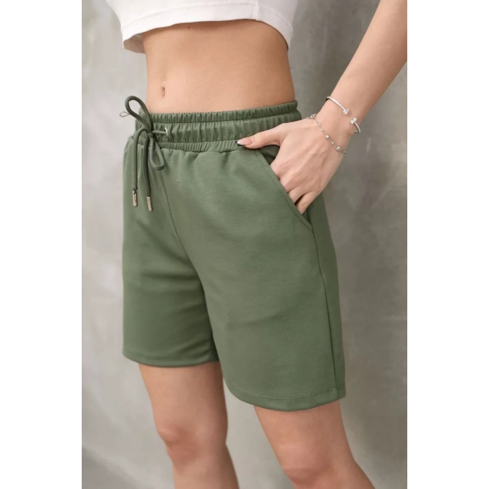 Osy Modal Yumuşak dokulu Kumaş Kadın Kısa Şort - Haki