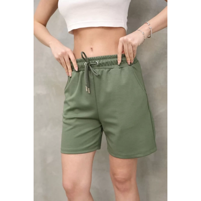 Osy Modal Yumuşak dokulu Kumaş Kadın Kısa Şort - Haki