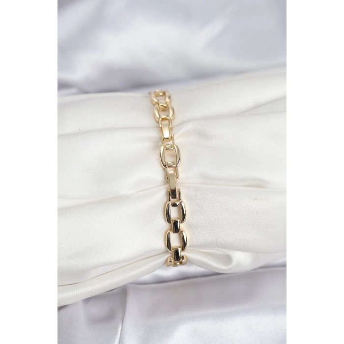 Pirinç Gold Renk VIP Seri Zincir Model Zirkon Taşlı Kadın Bileklik