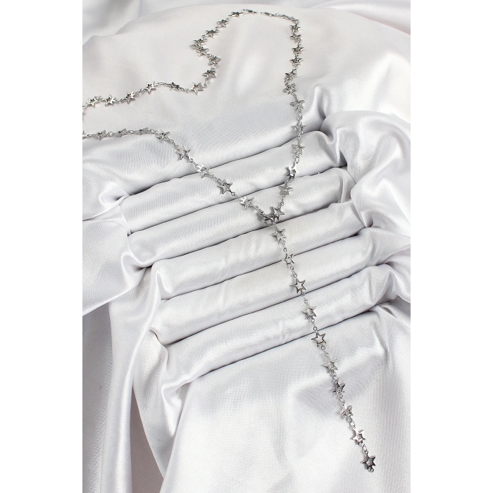 Pirinç Gümüş Renk Yıldızlı Kadın Y Kolye