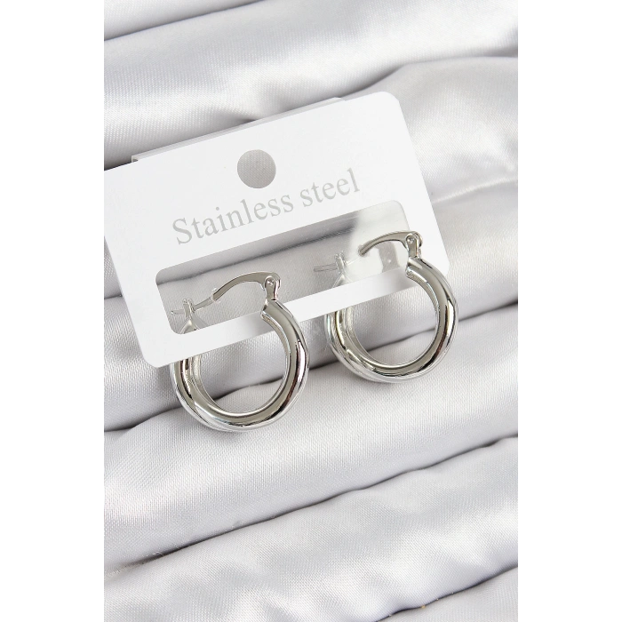 Pirinç Halka Model Gümüş Renk Kadın Küpe