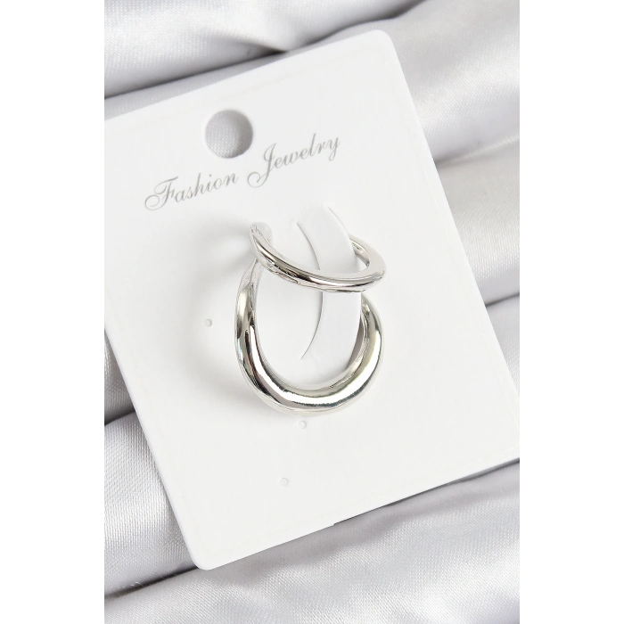 Pirinç Halka Model Gümüş Renk Sağ Kıkırdak Küpe