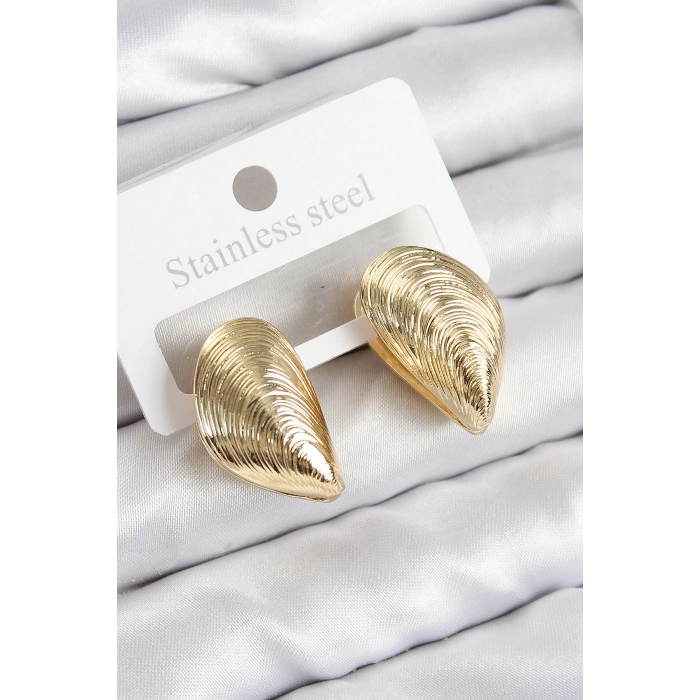 Pirinç İstiridye Model Gold Renk Kadın Küpe
