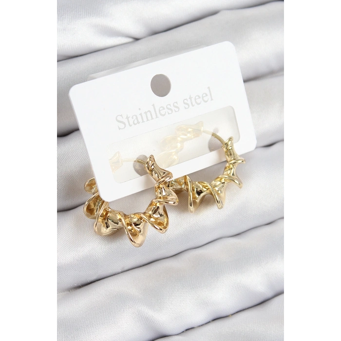 Pirinç Kıvrımlı Halka Model Gold Renk Kadın Küpe