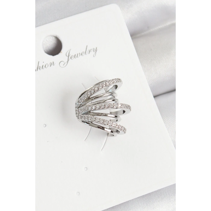 Pirinç Zirkon Taşlı Yay Model Gümüş Renk Sağ Kıkırdak Küpe