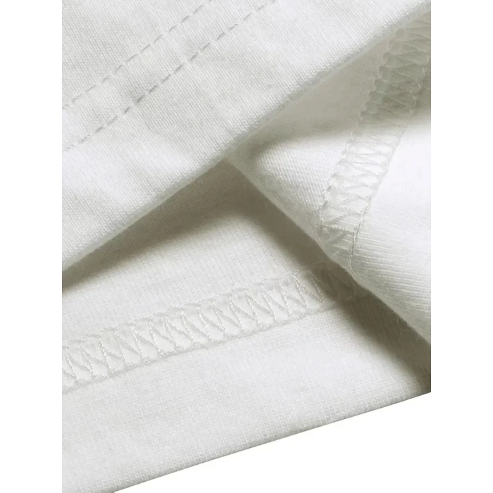 Rahat Bisiklet Yaka Tişört, Yaratıcı Karikatür Baskı - Yumuşak Polyester, Her Mevsim Giyilebilir- Beyaz