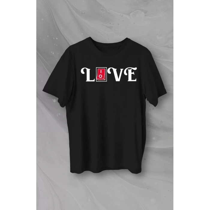 Sevgililer Günü İçin Özel Tasarım Love Baskılı T-shirt - Siyah