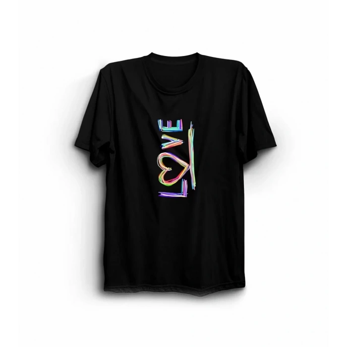 Sevgililer Günü İçin Özel Tasarım Love Baskılı T-shirt - Siyah