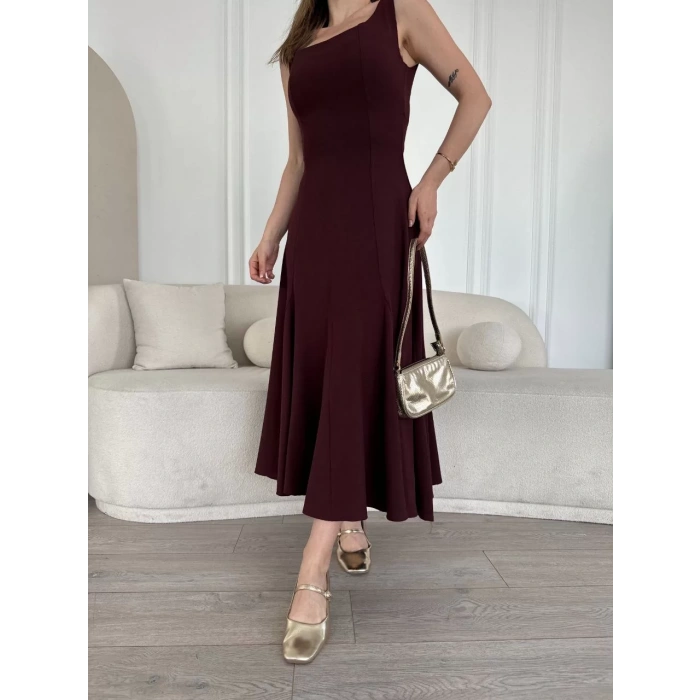 Sırt Dekolteli Kolsuz Uzun Elbise - Mürdüm