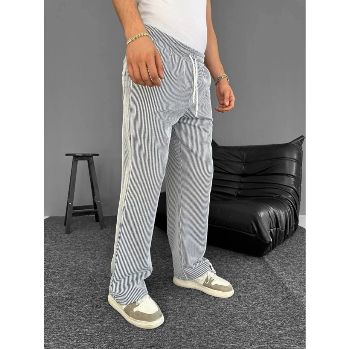 Su Yolu Çizgili Cepli Pantalon Yazlık - Gri