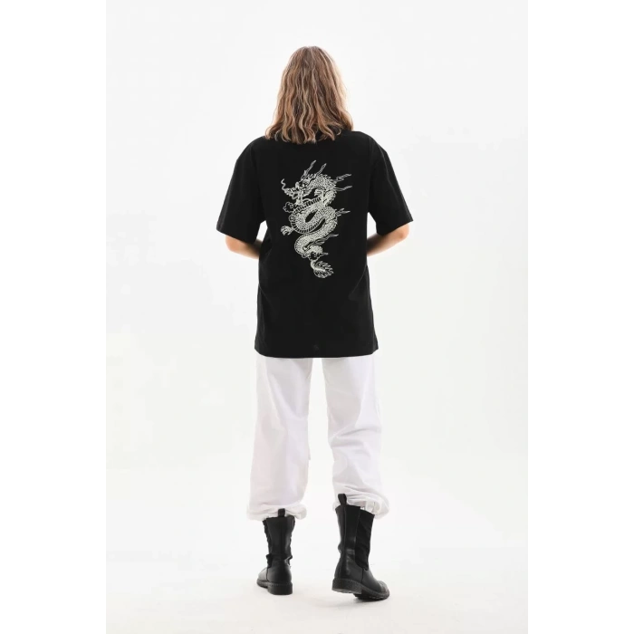 Unisex Baskılı Oversize T-Shirt - Siyah
