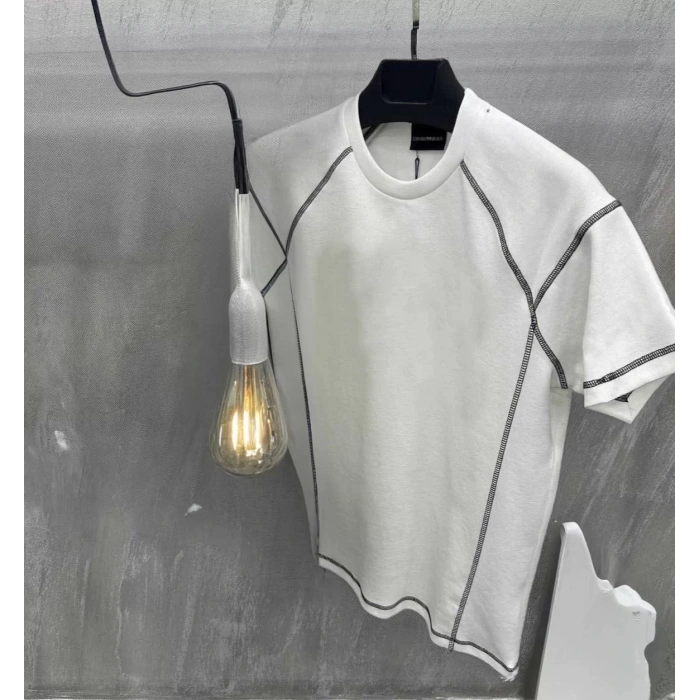 Unisex Karoyaka Dikişli Oversize T-Shirt - Beyaz