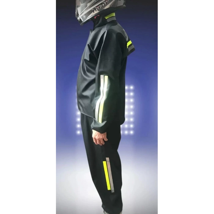 ERKEK Tam Kalıp Motorcu Kurye Su Gecirmez Yağmurluk Takım - Siyah