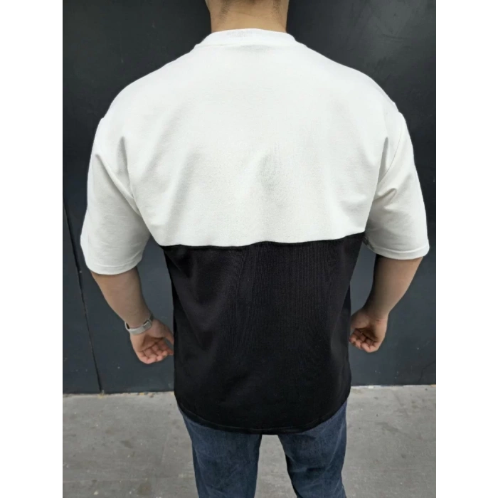 Unisex Torba Cep Detaylı Parçalı T-Shirt - Siyah