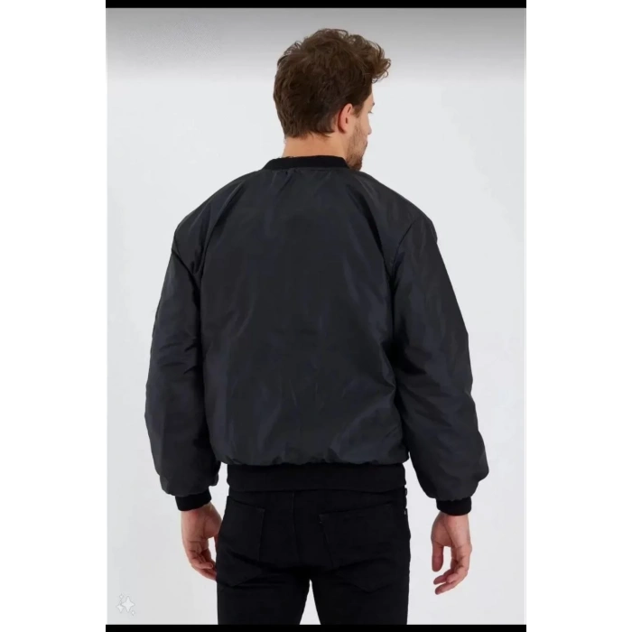 Erkek Siyah Bomber Mont – POLIZEI Yazılı, Fermuarlı Cepli, Kapitone Astarlı, Su İtici Kumaş Şık Günlük Ceket- Siyah
