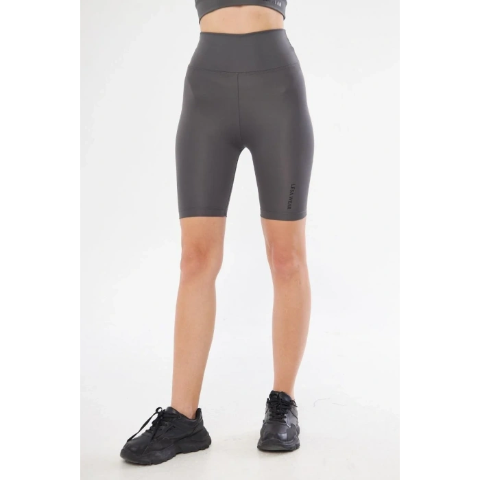Yüksek Bel Biker Sporcu Şort - Füme