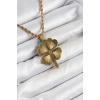 316L Çelik Burgu Zincirli Nazar Detaylı Yonca Model Gold Renk Kadın Kolye