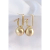 Pirinç Gold Renk Dikdörtgen Detay Oval Küpe