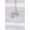 316L Çelik Zincir Gümüş Renk Zirkon Taşlı Kanatlı Kalp Kolye