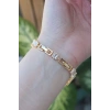Vip Seri Pirinç Zirkon Taşlı Gold Renk Kare Su Yolu Model Bileklik