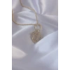 Pirinç Zirkon Taşlı Gold Renk Oval Detaylı Serenay Kolyesi