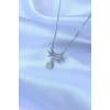 316L Çelik Zincirli Gümüş Renk Zirkon Taşlı Damla Detay Fiyonk Model Kolye