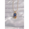 316L Çelik Gold Renk Mavi Mineli Kız Figür Tarot Kolye