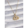 316L Çelik Gold Renk Zincir Zirkon Taşlı Göz Figür Kadın Kolye