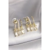 Pirinç Gold Renk İnci Detay Sallantı Zirkon Taşlı Kadın Küpe