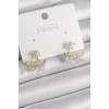 Pirinç Gold Renk Zirkon Taşlı Yaprak Model Kadın Küpe
