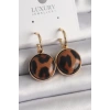 Pirinç Gold Renk Leopar Desenli Daire Model Kadın Küpe