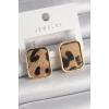 Pirinç Gold Renk Kare Leopar Desen Model Kadın Küpe