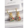 Pirinç Gold Renk Renkli Vintage Çin Emaye Model Kadın Küpe