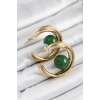 Pirinç Gold Renk Halka Model Yeşil Boncuk Detay Kadın Küpe