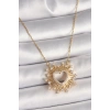 316L Çelik Gold Renk Zirkon Taşlı Kalp Model Kadın Kolye
