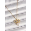 316L Çelik Gold Renk Zincir Zirkon Taşlı Kurdele Model Kadın Kolye