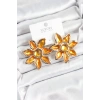 Pirinç Mineli Alevli Çiçek Model Gold Renk Kadın Küpe