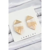 Pirinç Mermer Desenli Vintage Geometrik Model Gold Renk Kadın Küpe