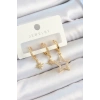 Pirinç Zirkon Taşlı Yıldız Model Gold Renk 3lü Çift Kadın Küpe Set