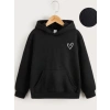 Çocuk Unisex Kapüşonlu Çizgi Kalp Baskılı Sweatshirt - Siyah