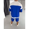 Erkek Şortlu Takım – Oversize İki İplik Kumaş, Ön & Arka Dijital Baskılı Tişört ve Lastikli Cepli Şort, Yazlık Günlük Spor Set - Mavi