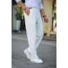 Erkek Cizgili Dokuma Krep Jogger Buggy Pantalon Rahat kalıp - Beyaz