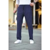 Erkek Cizgili Dokuma Krep Jogger Buggy Pantalon Rahat kalıp - Lacivert