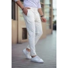 Erkek Diagonel Mikro dokulu Cepli Beli Lastilki Pantolon - Beyaz