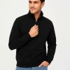 Erkek Dik Yaka Sweatshirt Dik Yaka Yarım Fermuarlı 3 İplik Şardonlu Pamuk Kumaş - Siyah