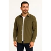 Erkek Fitilli Kadife Cepli Gömlek Oversize Rahat Kalıp - Haki